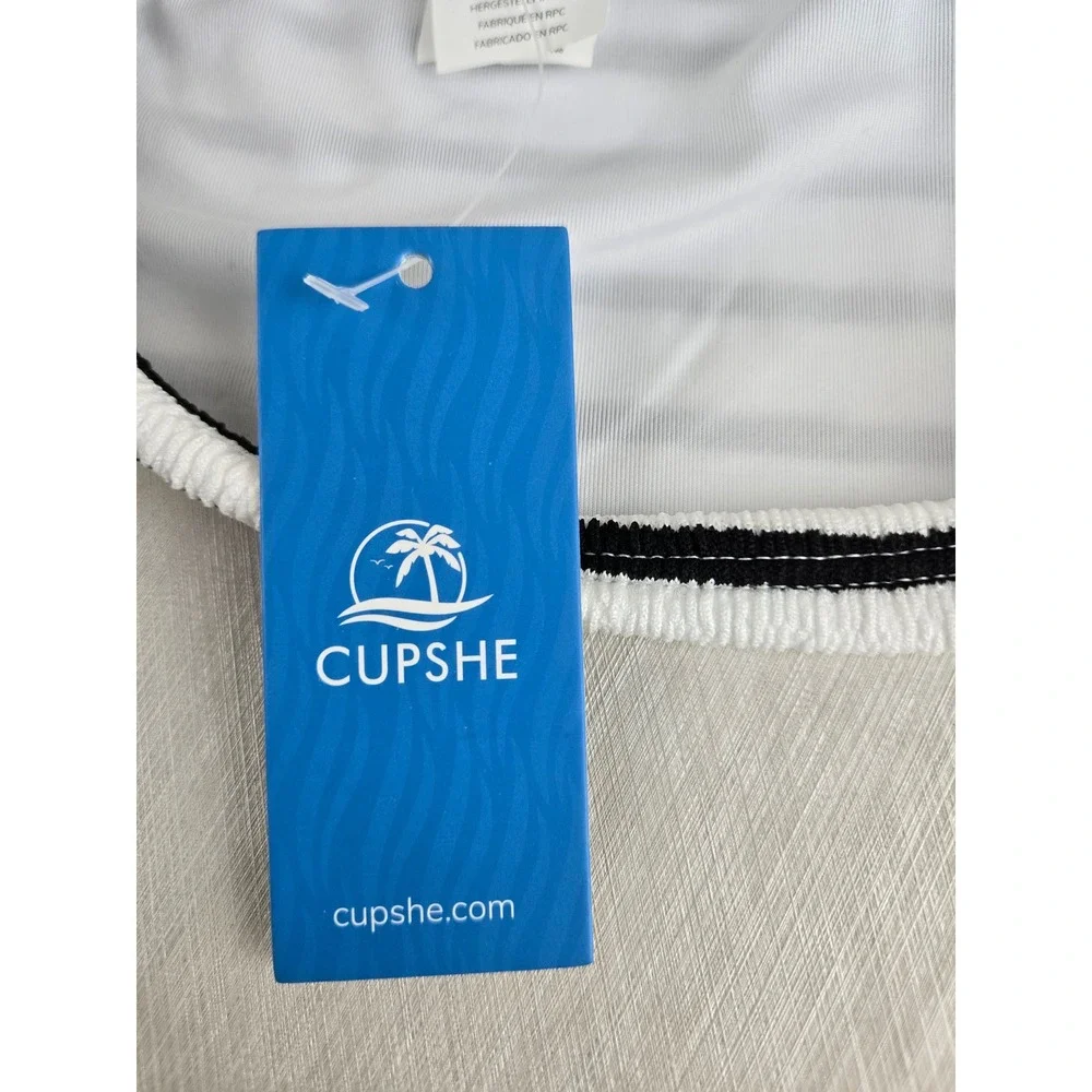 Cupshe Womens Black White Striped Textured Bikini Top Large CAA12D4L065CA - Picture 9 of 10